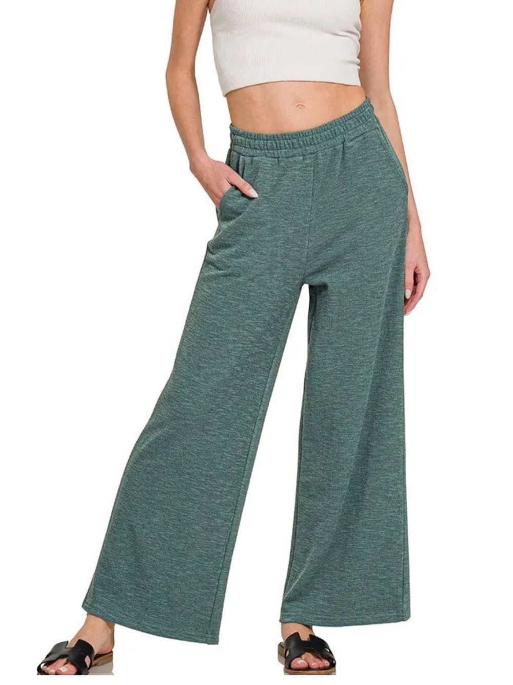 [Zenana] Pull On Elastic Waistband Wide Leg  Lounge Pants Size M.